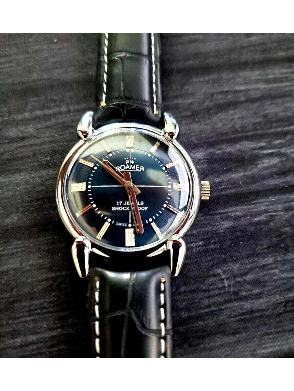 Rare Roamer Brevete Swiss Mens Manual‎ Watch Blue Burst Dial - Picture 10 of 13